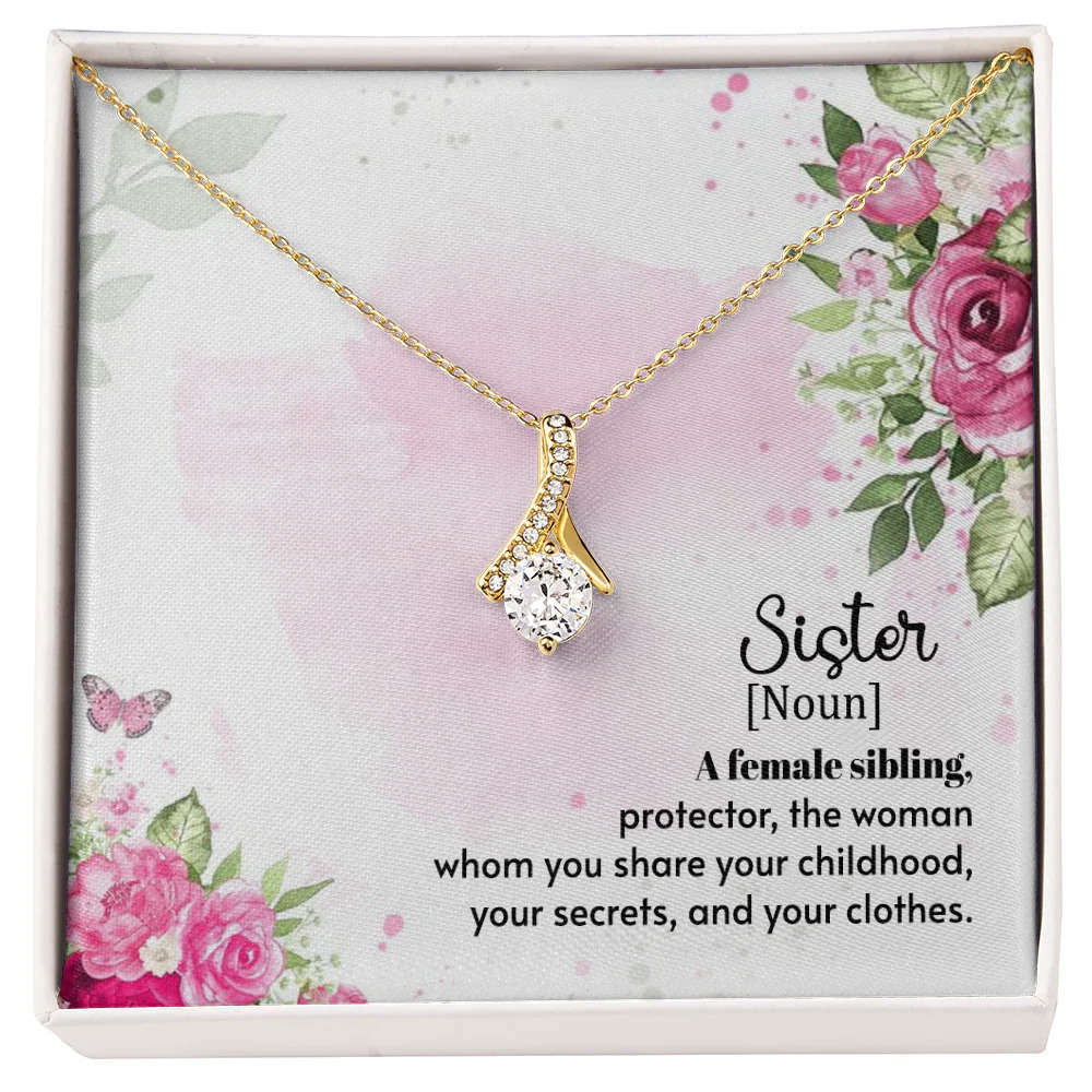 To My Sister A Female Sibling Ribbon Necklace Gold Tone Standard Box